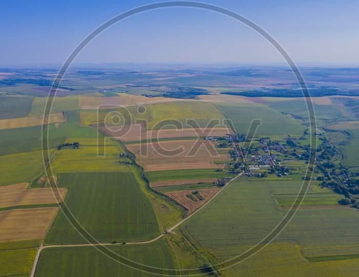 Summer Aerial Scene In Rural Landscape