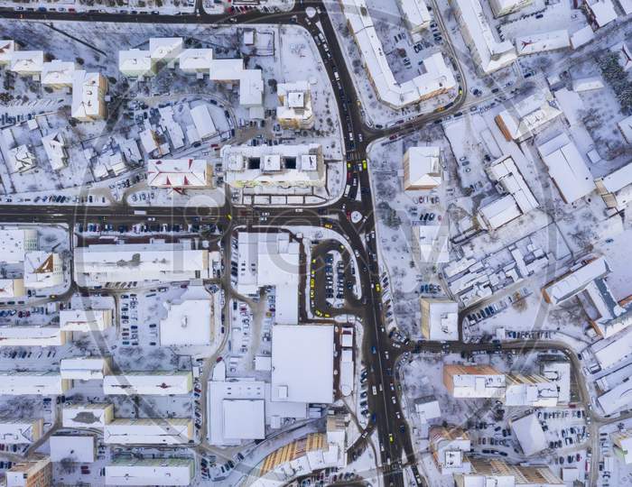Above View Of Traffic In Winter