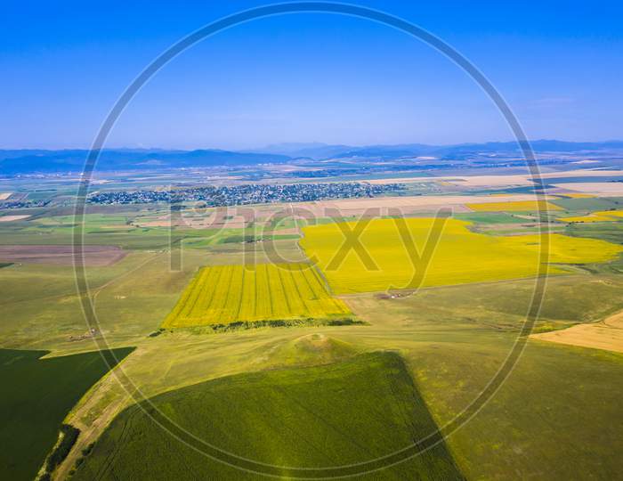 Aerial View Of Pasture And Summer Fields