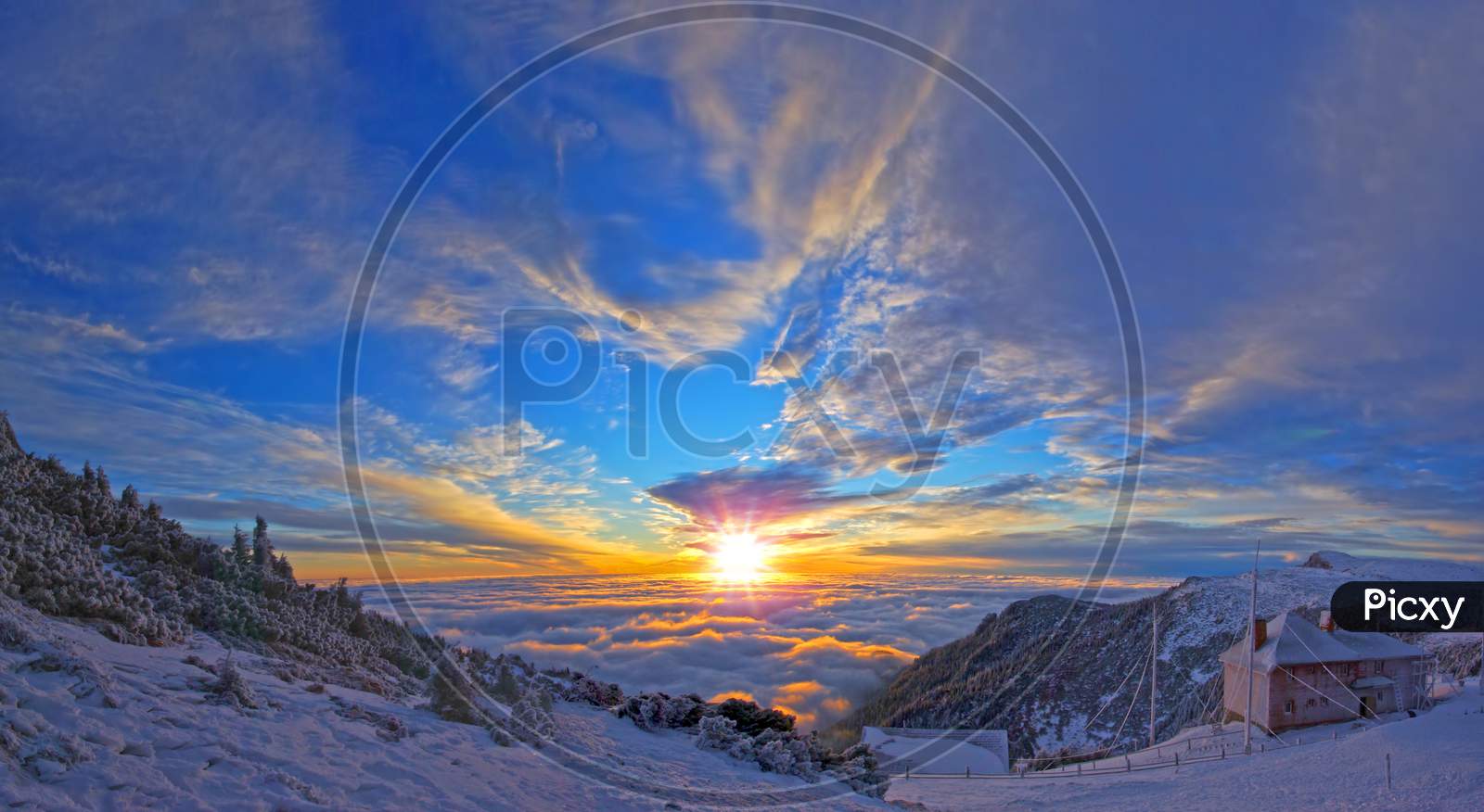 Sunrise Landscape On Winter Mountain