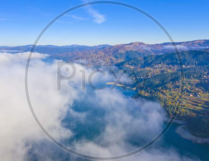 Autumn Fog Cloud In Mountain Landscape