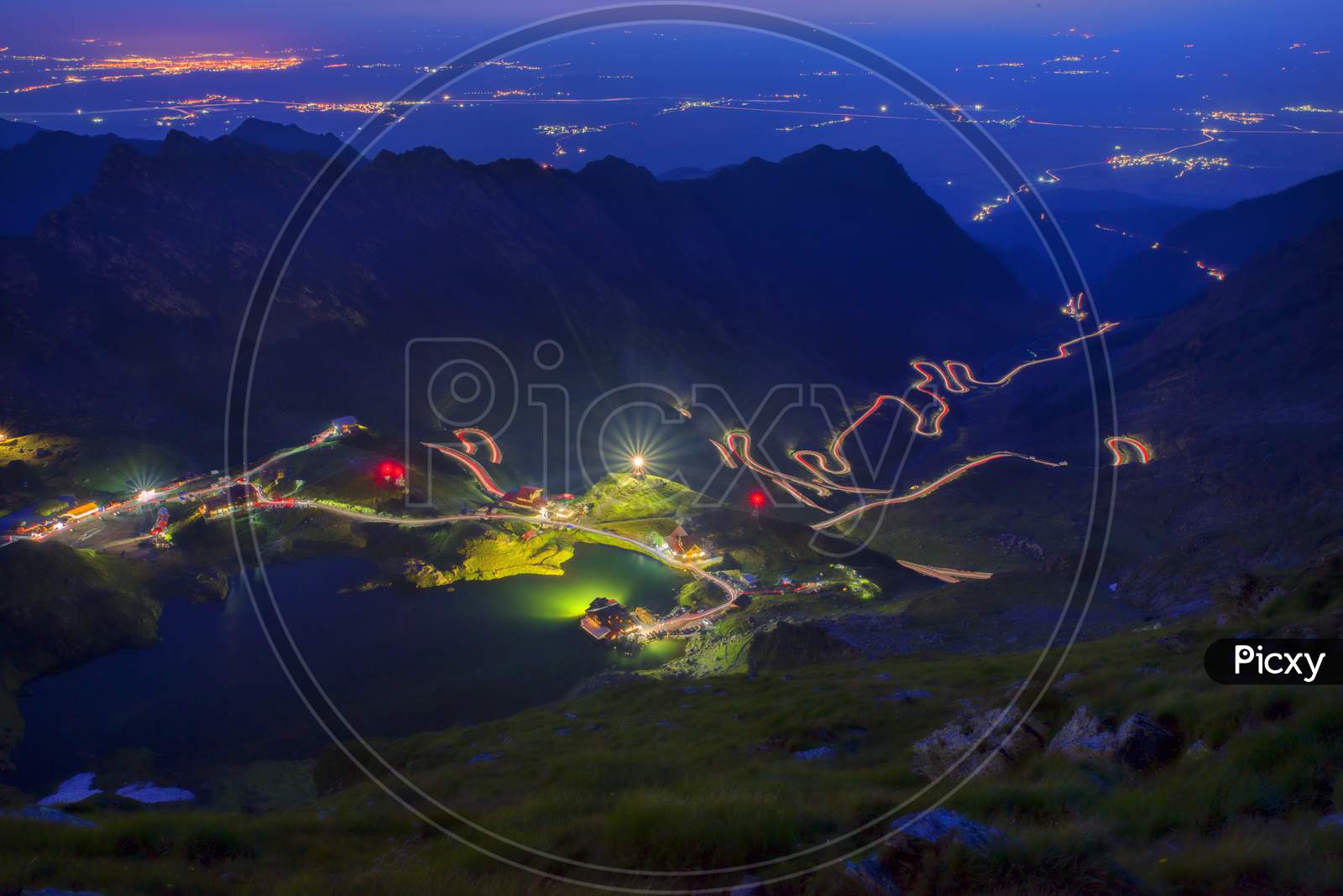 Night Over Mountain Road And Valley Scene
