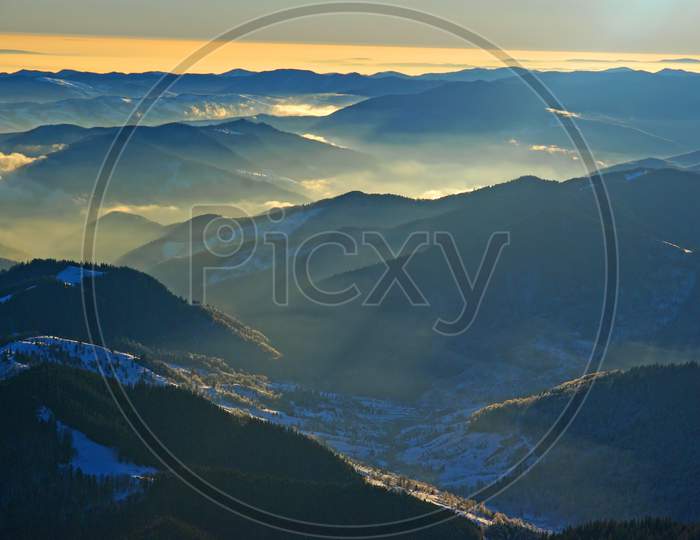 Misty Mountain Landscape From The Top