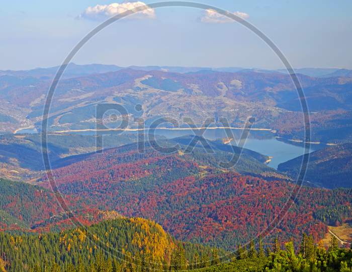 Aerial Autumn Forest And Lake
