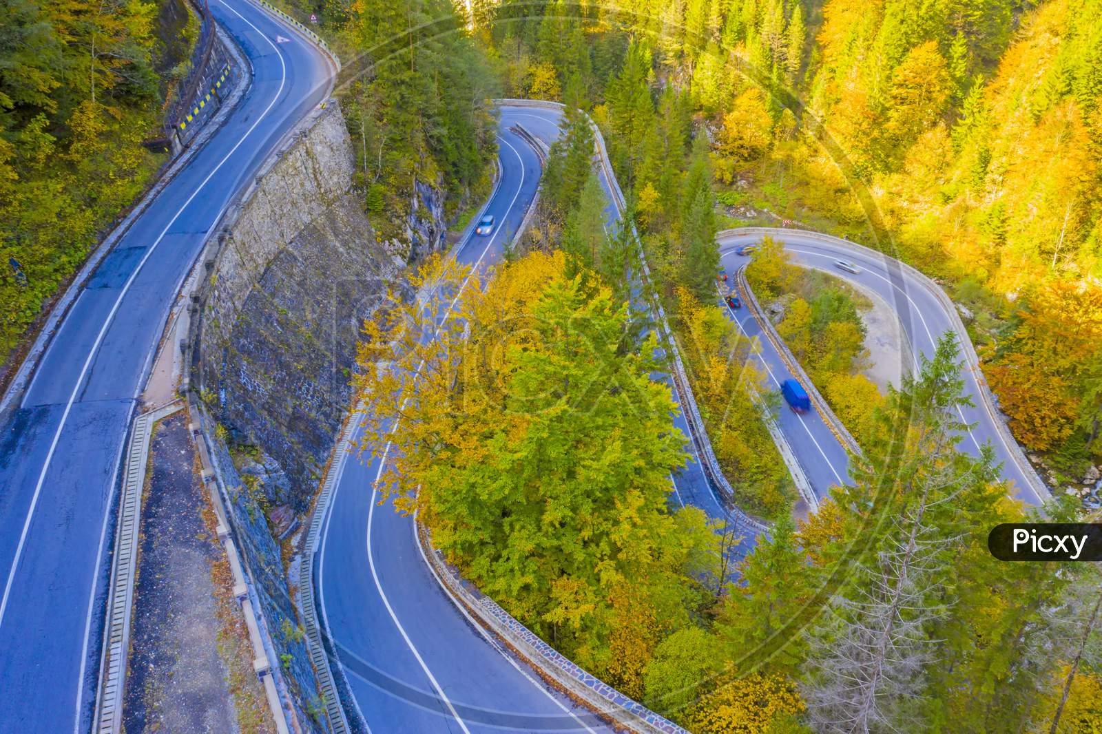 Serpentine Mountain Road In Autumn