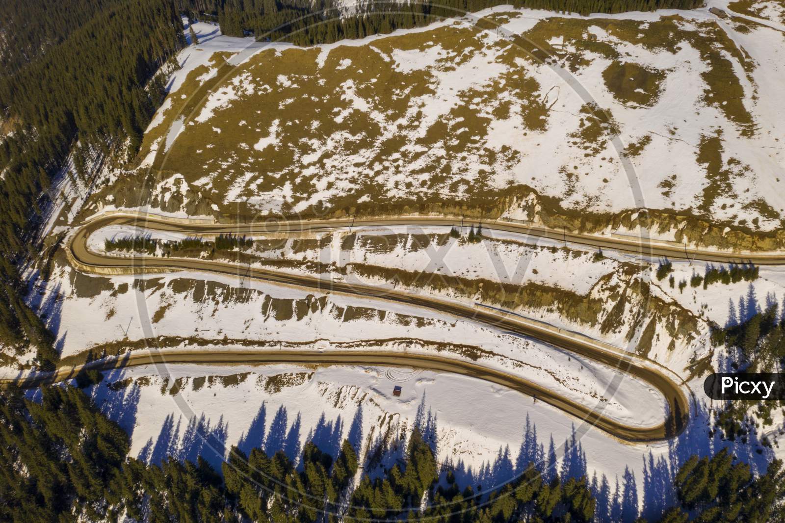 Aerial View Of Winding Mountain Road