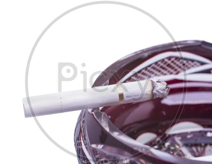 Close Image Of Cigarette In Ashtray