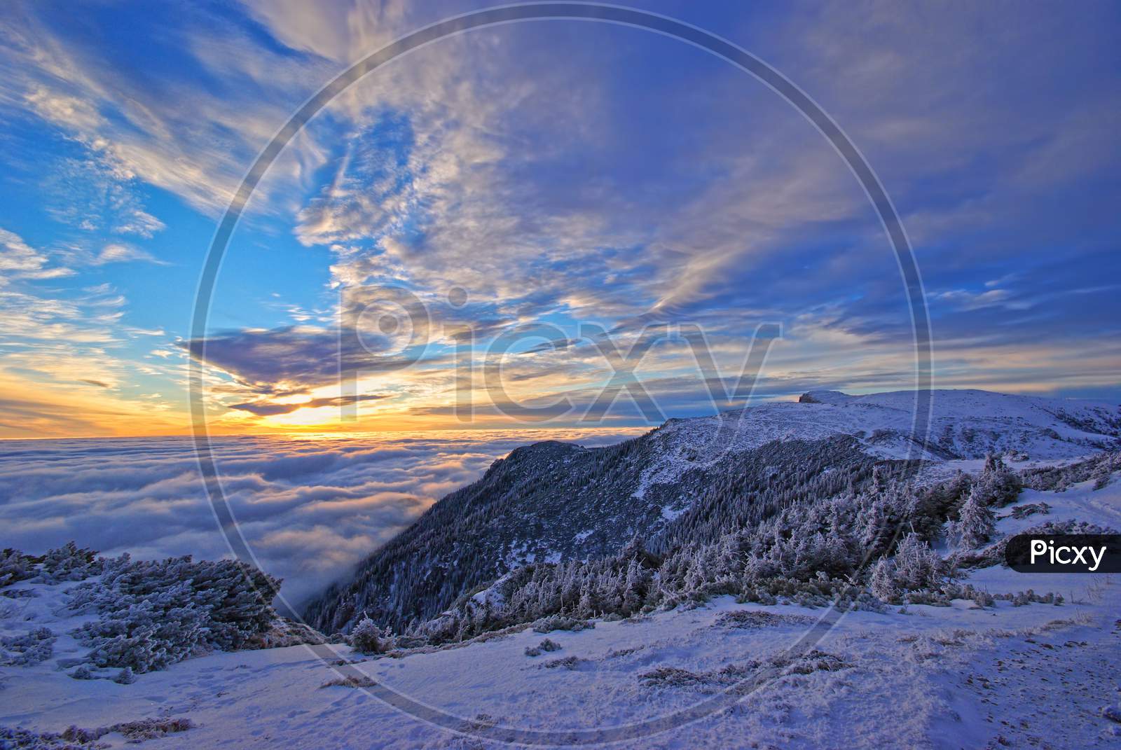 Winter Mountain Landscape At Sunrise