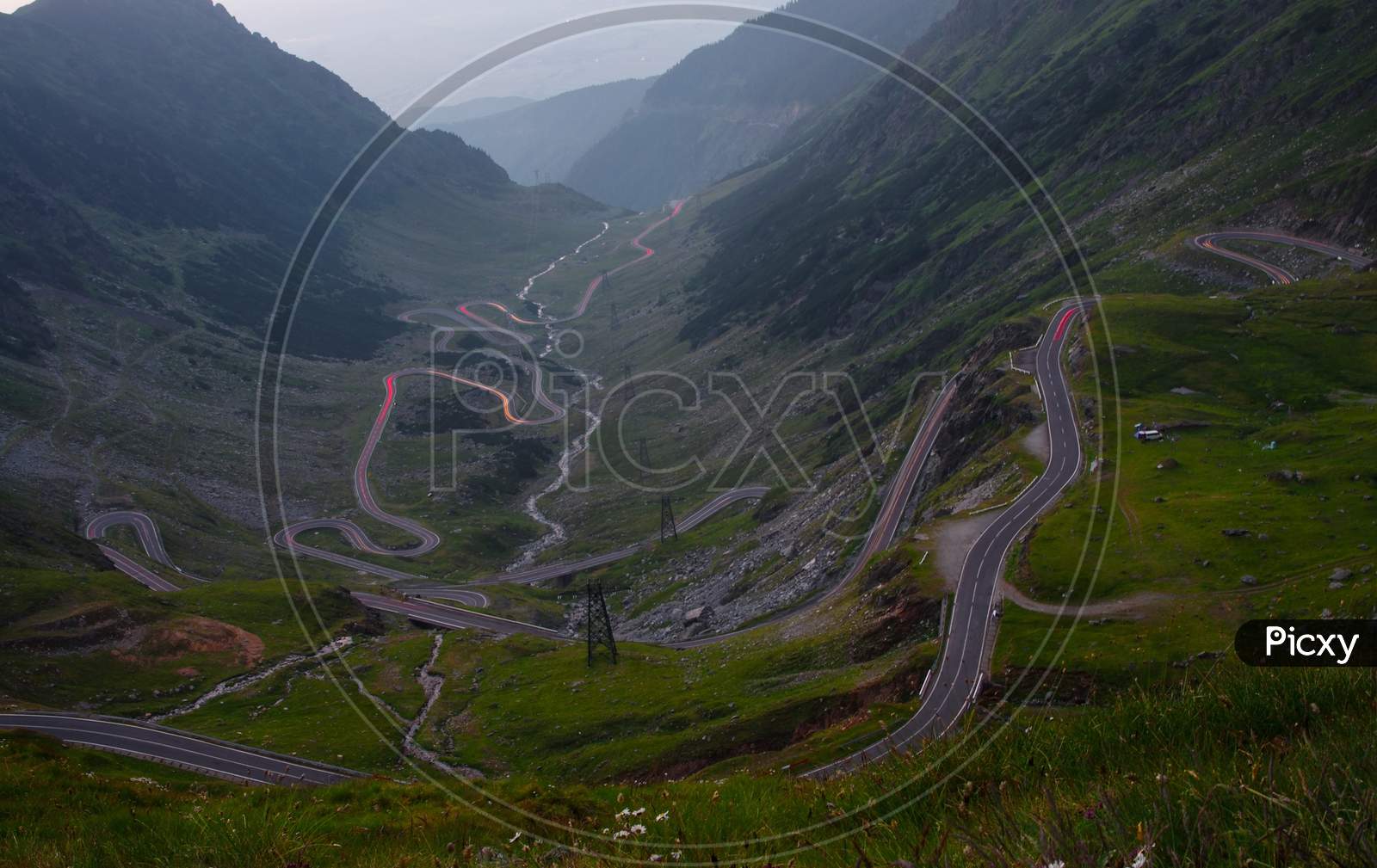 Curvy Road In Mountains, Traffic Lights