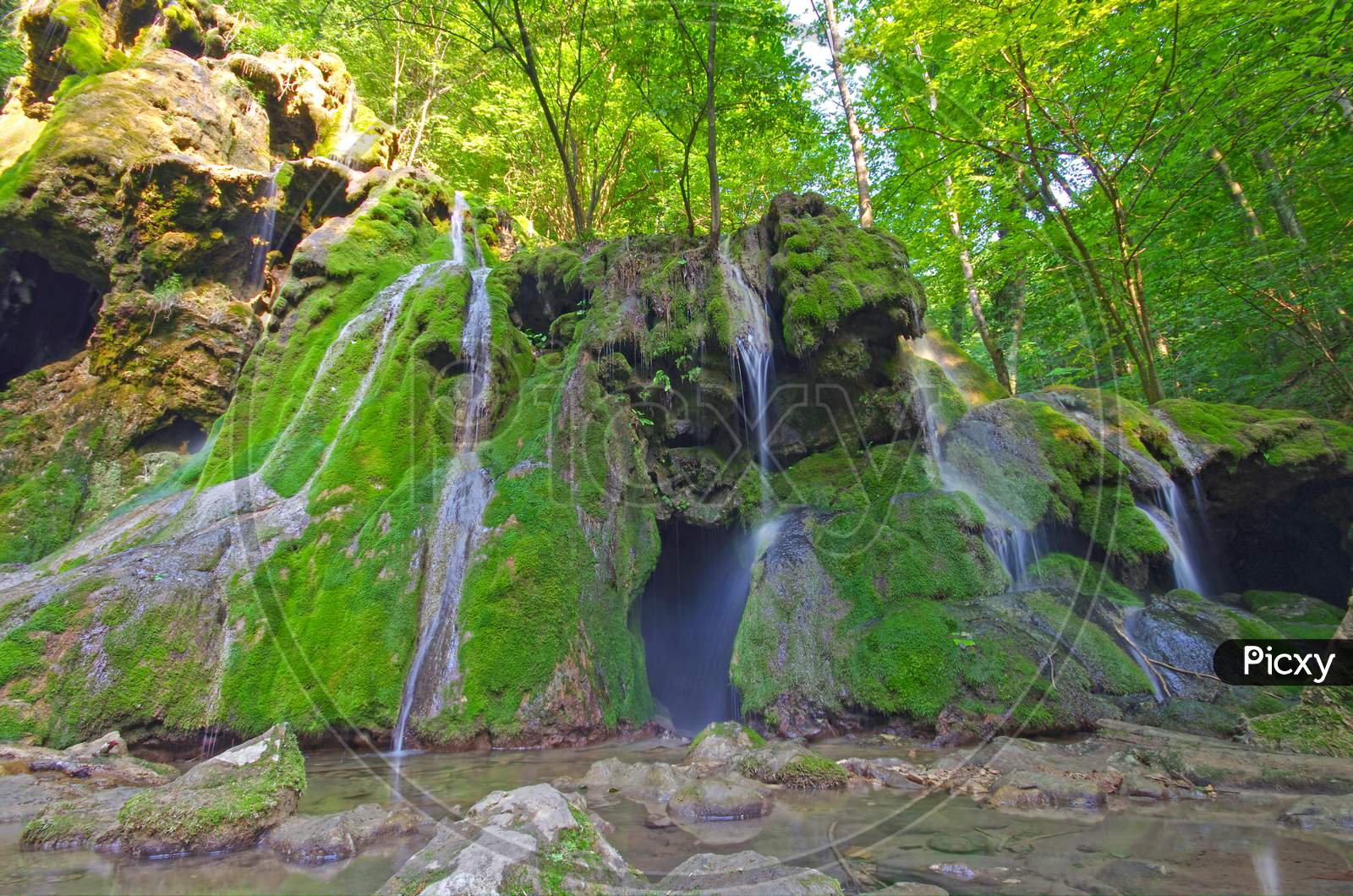 Green Waterfall In Romanian Carpathians