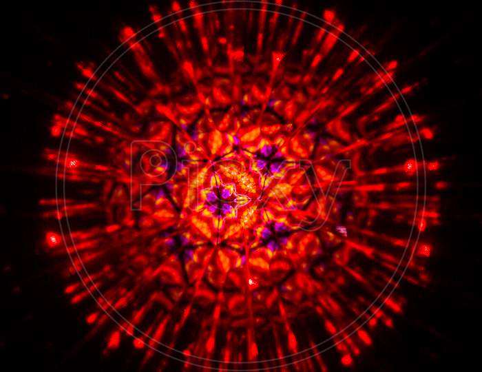 Circular Light Sphere. Representation Of The Virus Covid19. Light Painting With Colored Lights. 3D Rendering Or Rendering.