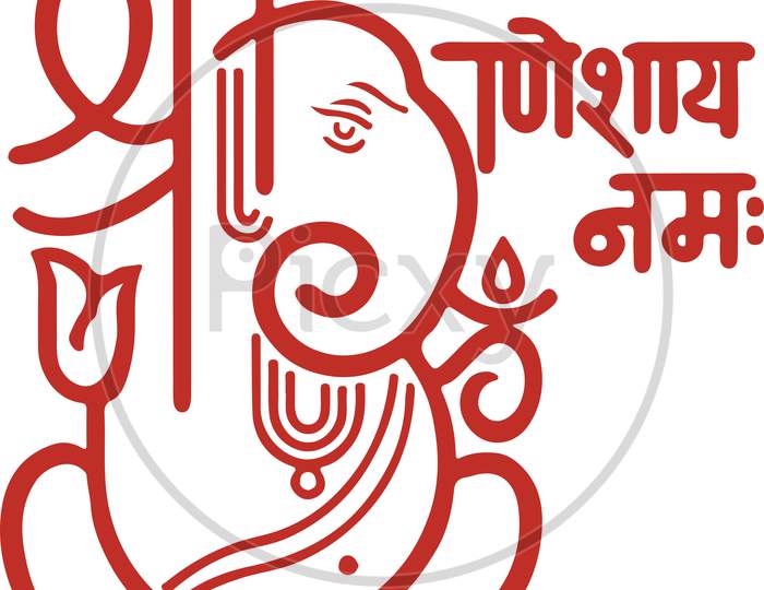 Sketch Of Text Written As Ganeshaya Namaha To Lord Vinayaka Or Ganesha Creative Outline Editable Vector Illustration