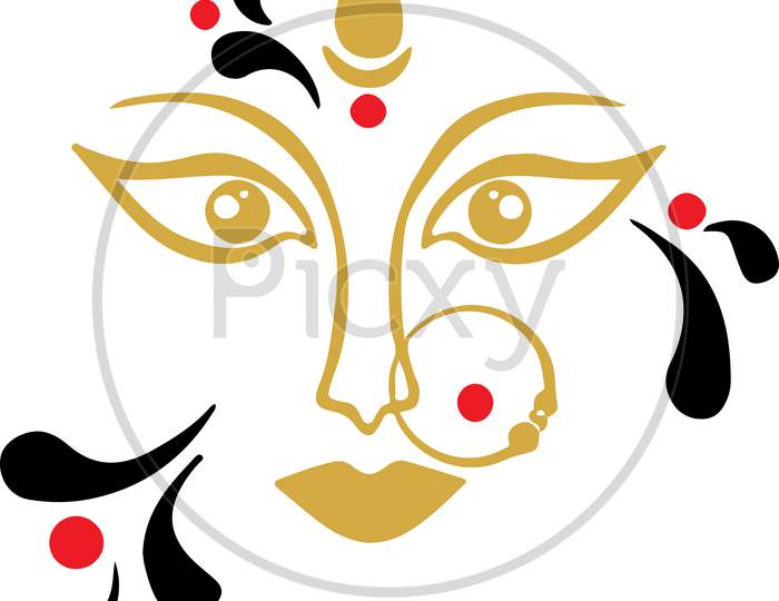 Beautiful Goddess Durga Maa Face Red And Yellow Icon. 24181717 Vector Art  at Vecteezy
