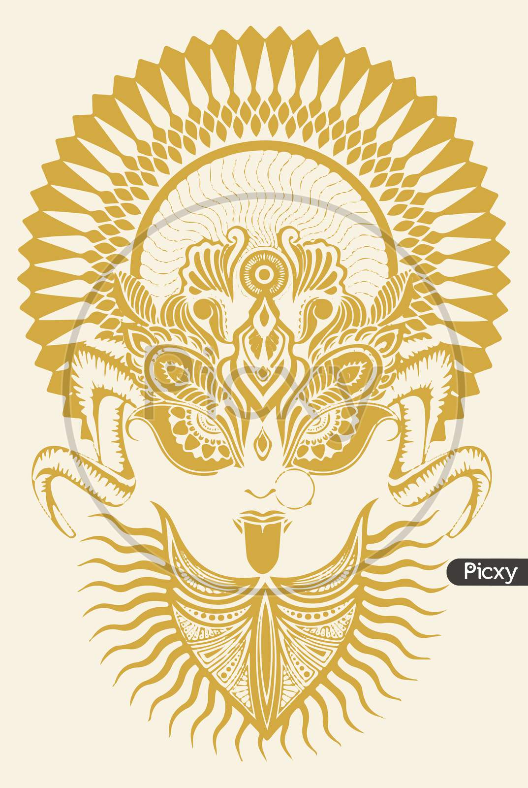 Image Of Sketch Of Hindu Goddess Durga Or Kali Mata Outline Editable 