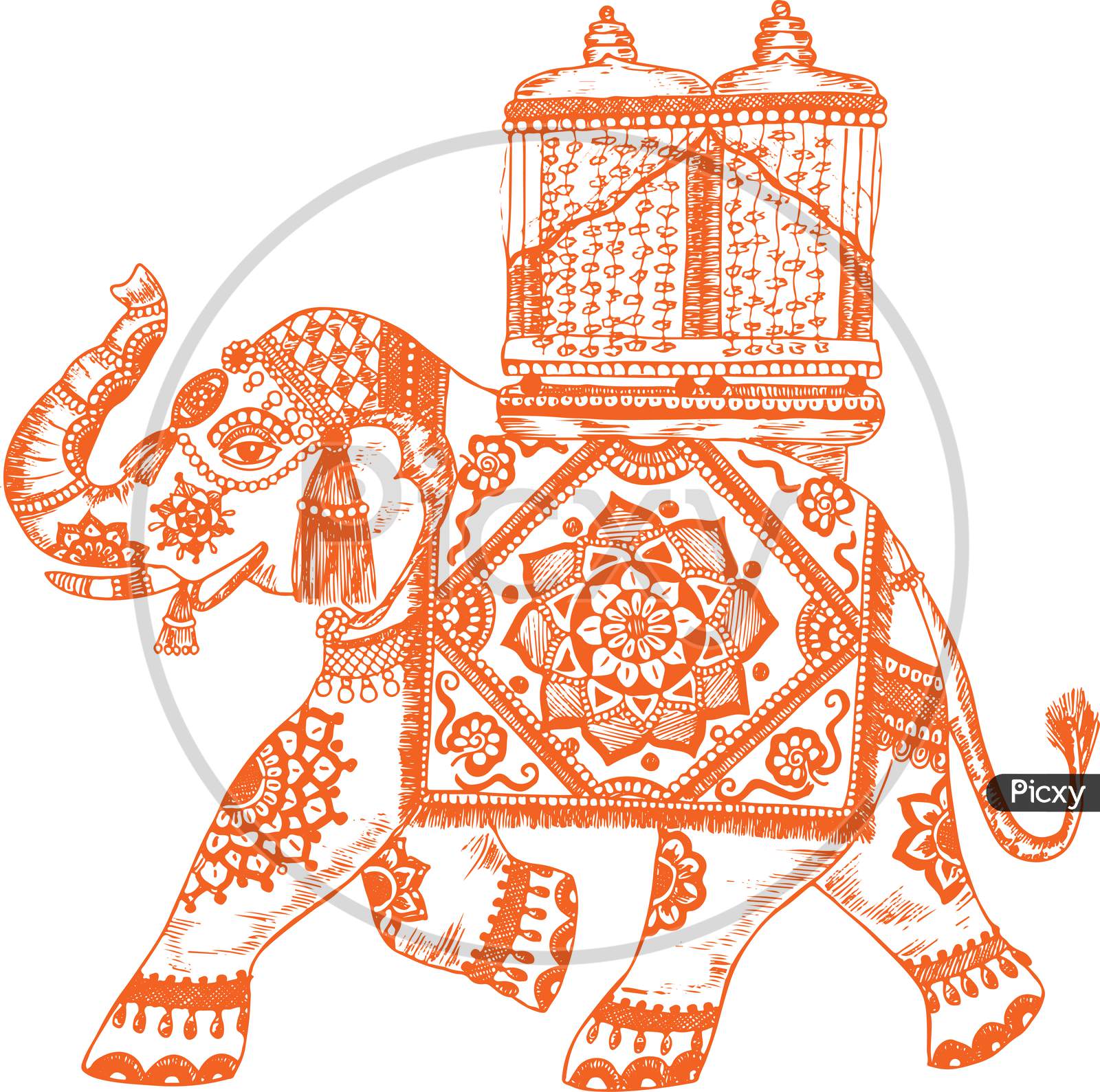 Image Of Sketch Of Ambari Or Howdah Mounted On The Leading Elephant ...