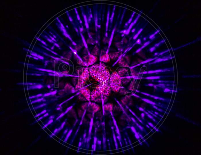 Circular Light Sphere. Representation Of The Virus Covid19. Light Painting With Colored Lights. 3D Rendering Or Rendering.