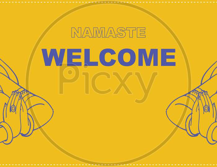 Sketch Of Indian Traditionally Dressed Two Women Welcoming By Doing Namaste Banner Editable Illustration