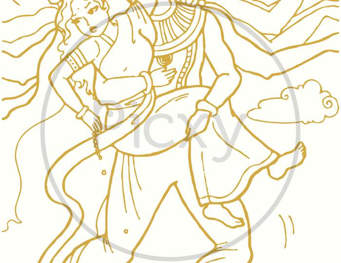 Sketch Of Ten Head Ravan Kidnapping Goddess Sita Outline Editable Vector Illustration