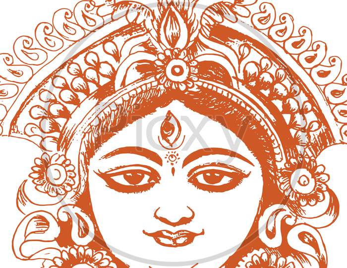 Image of Sketch Of Goddess Durga Maa Or Kali Mata Editable Vector ...