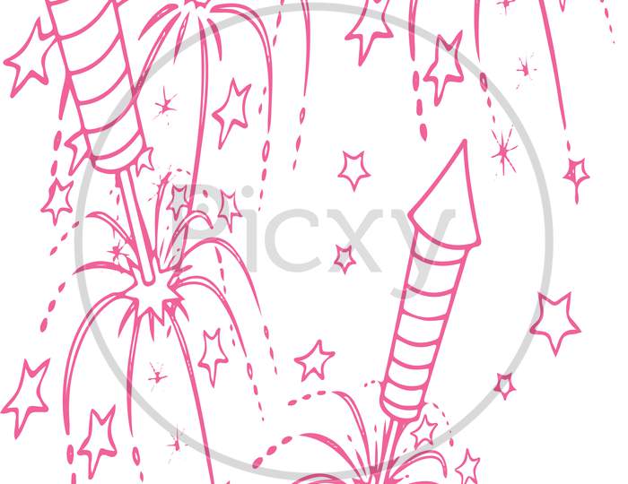 Sketch Of Fire Cracker Blasted During Diwali Festival Outline Design Element Editable Illustration