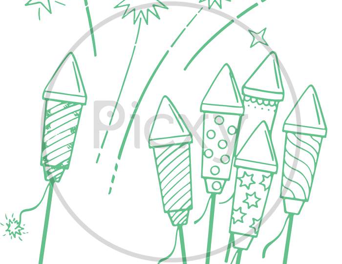 Sketch Of Fire Cracker Blasted During Diwali Festival Outline Design Element Editable Illustration
