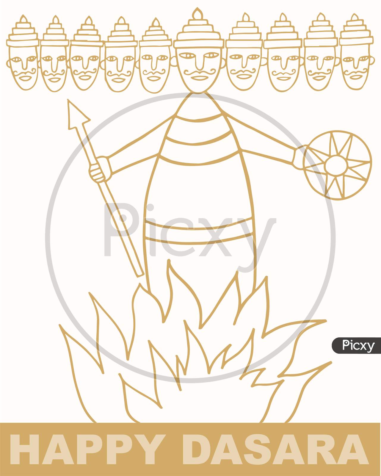 Dussehra Celebration - Ravana ten Heads with Bow and Arrow, Hand Drawn  Sketch Vector illustration. 4224412 Vector Art at Vecteezy