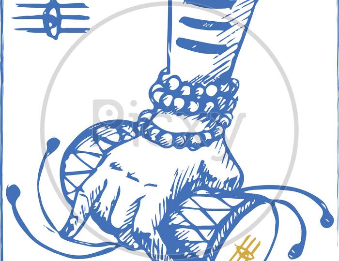Sketch Of Man Or Lord Shiva Holding Music Instrument Damru In A Hand Editable Outline Illustration