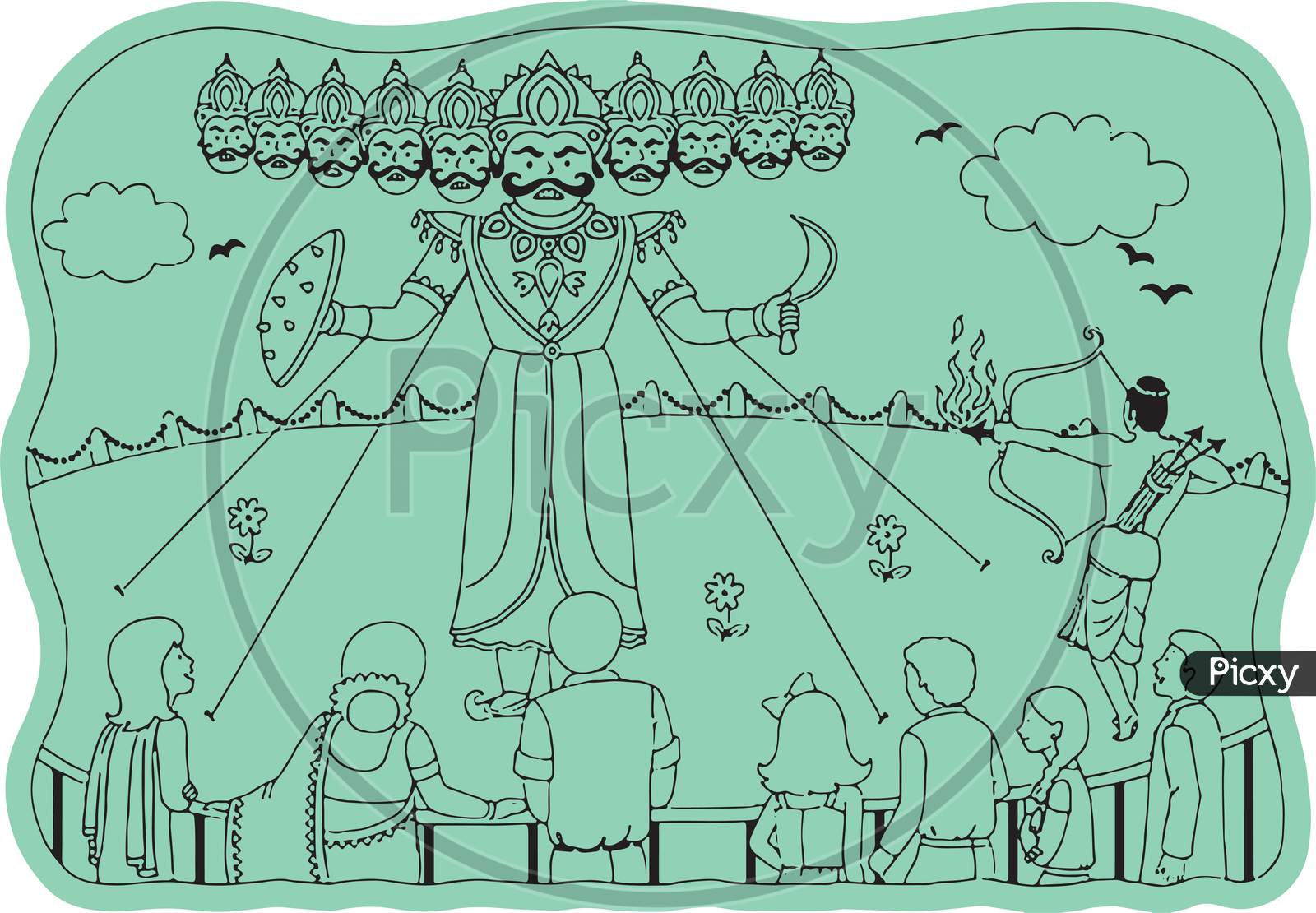 illustration of elements of hindu festival Dussehra background::  tasmeemME.com