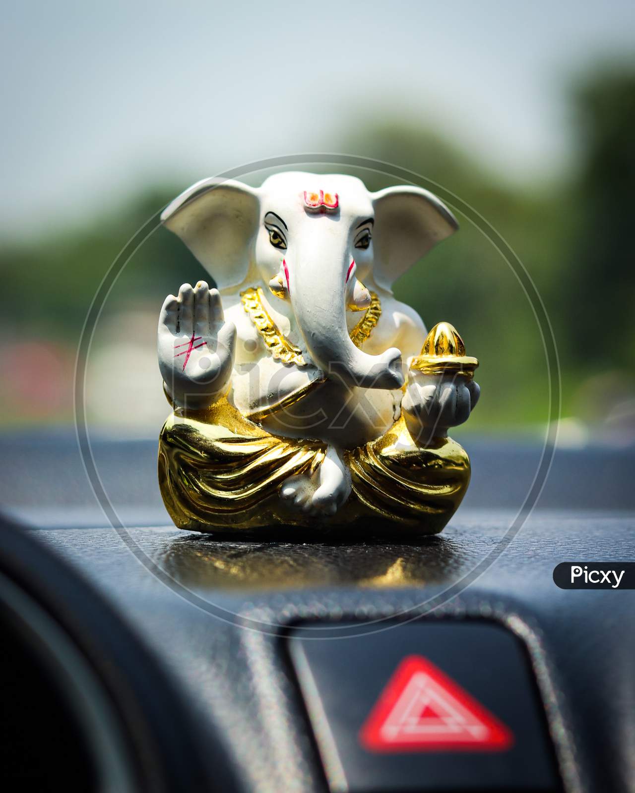 Hindu God Lord Ganpati, Ganpati Click With Green Background In Car, Happy Ganesh Chaturthi.