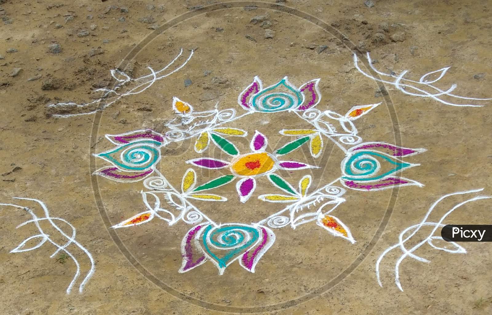 Indian Traditional Rangoli with colorfulness