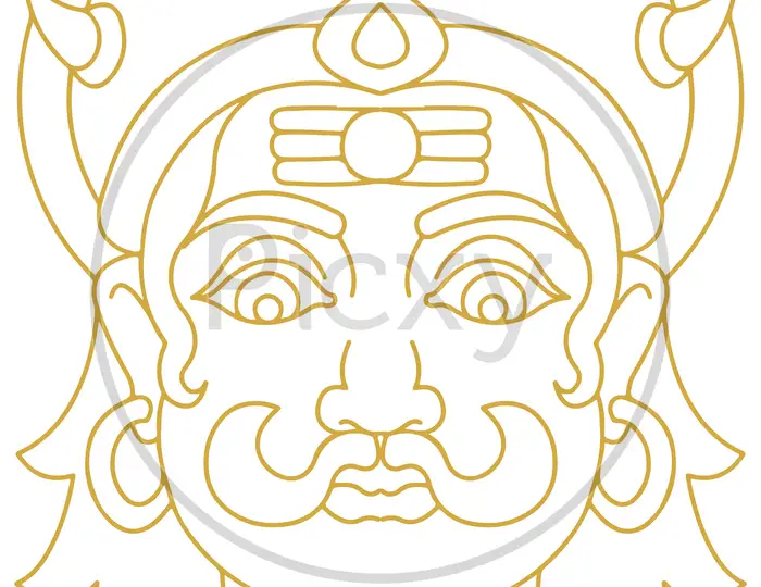 Premium Vector  Happy dussehra greeting with ravana head outline  illustration and hindi calligraphy