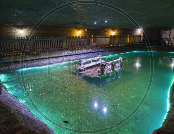 Underground Lake In A Salt Mine