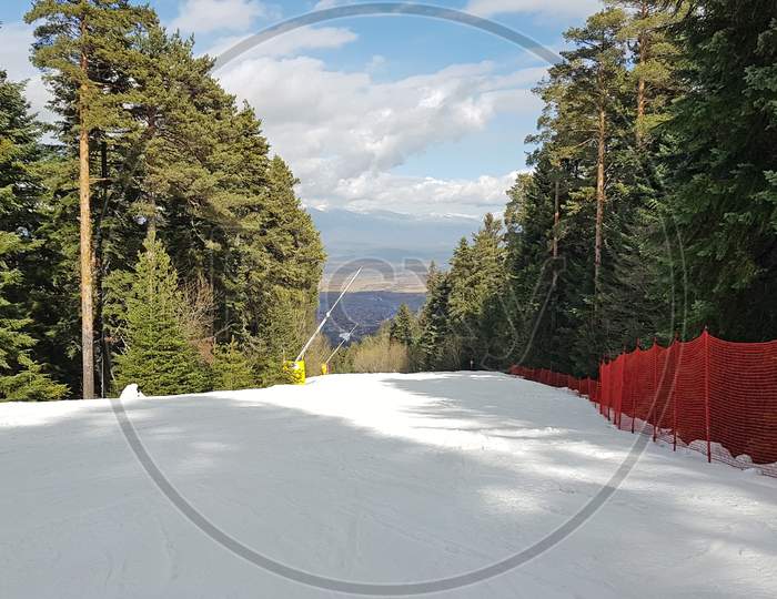 Ski Slope In A Winter Resort