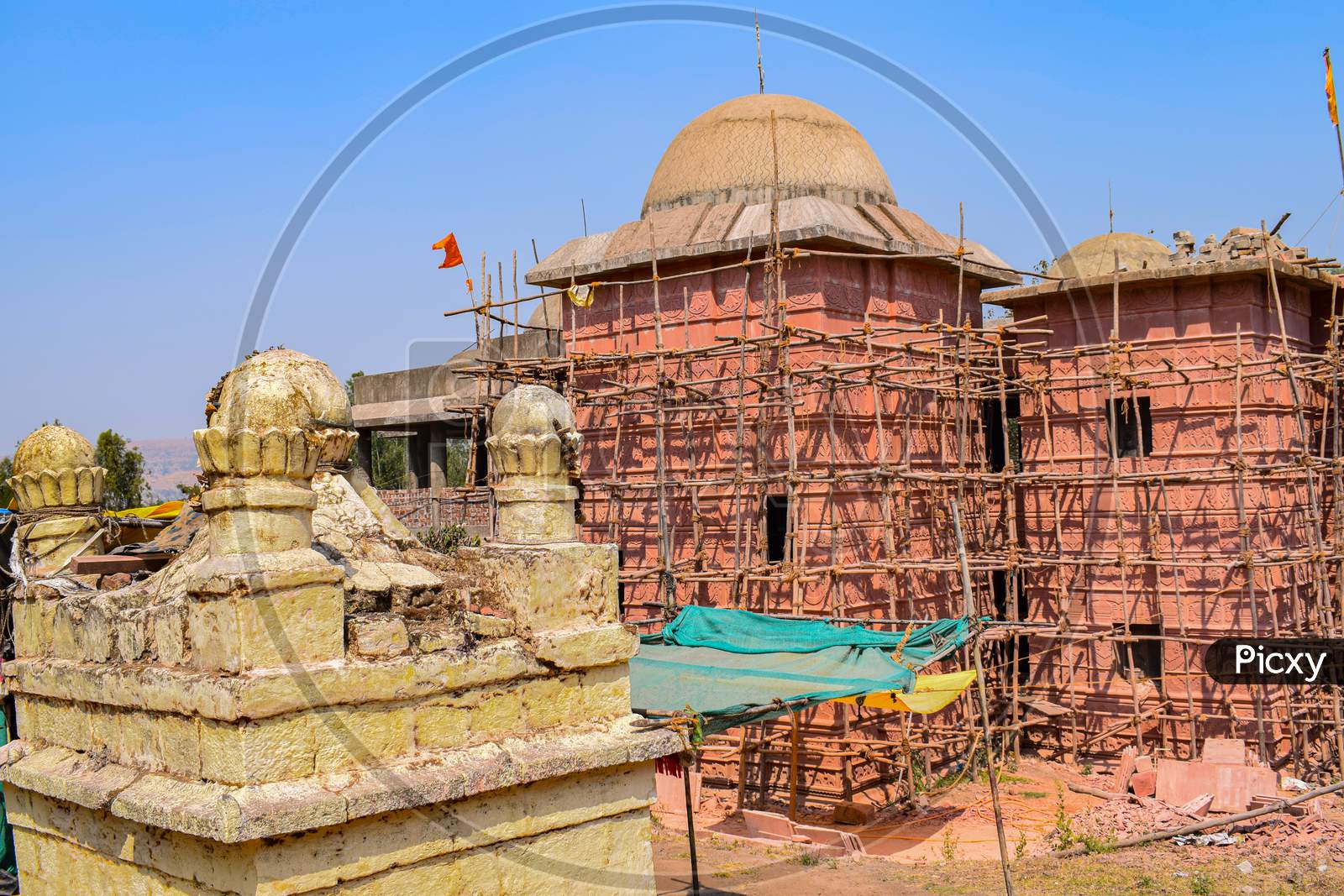 Picture Of A Renovation Of Ancient Hindu Temple In The Old City Of India