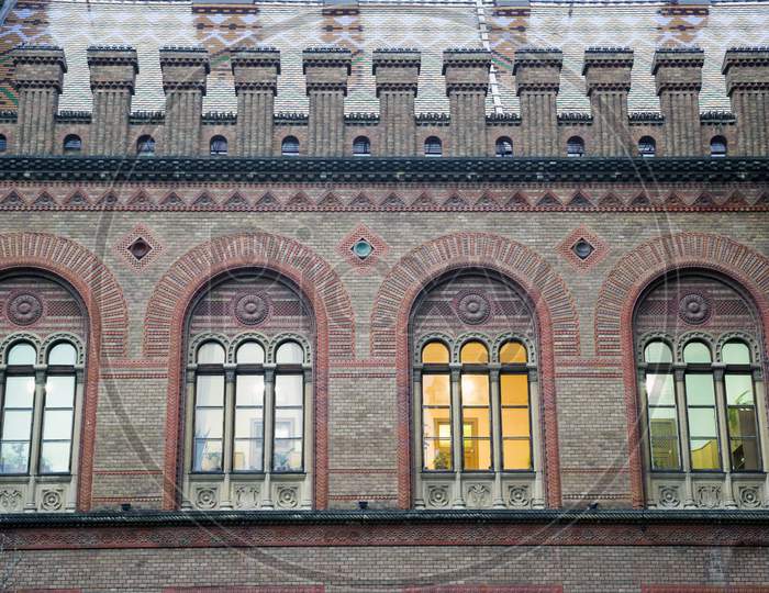 Arched Windows, Red Brick Building Details