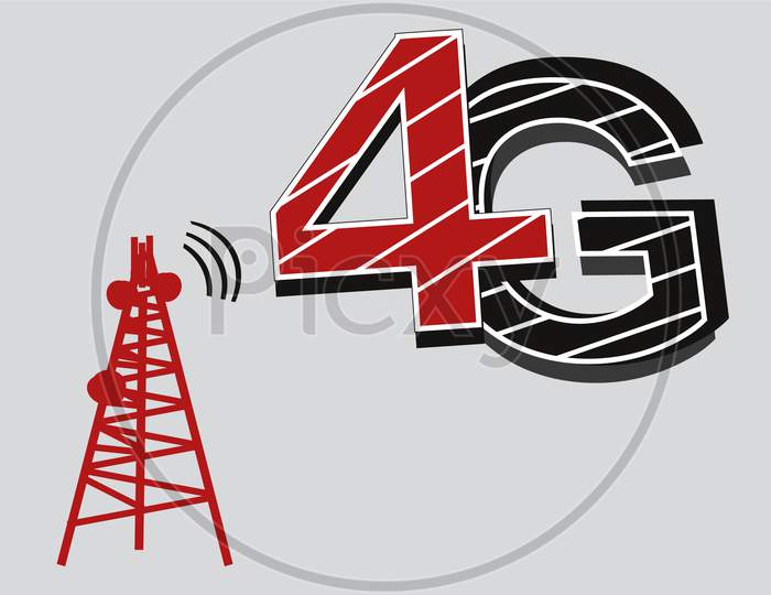 4G Network Tower Clip Art. 4G Network Icon, Isolated On White Background. 4G Internet, Vector Illustration, Red And Black Color.