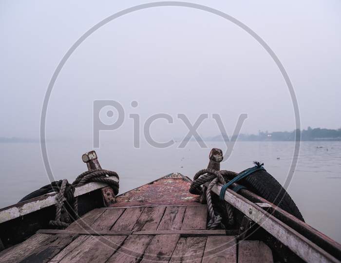 a boat ready to float with a misty blurred background
