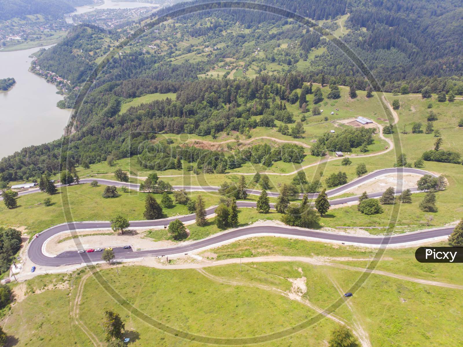 Aerial View Of Curvy Road On Mountain