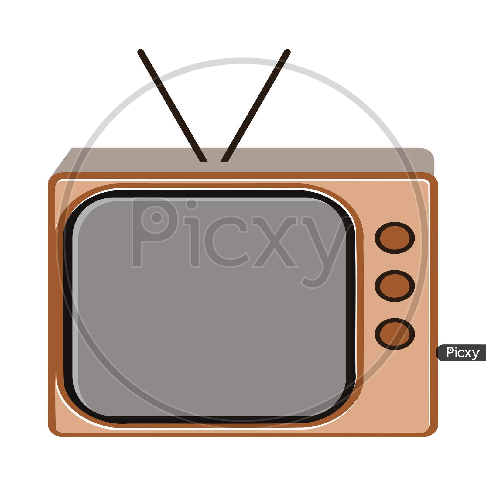 Vector Illustration, Vintage Tv, Brown Color. Old Model Tv Icon, Isolated On White Background.