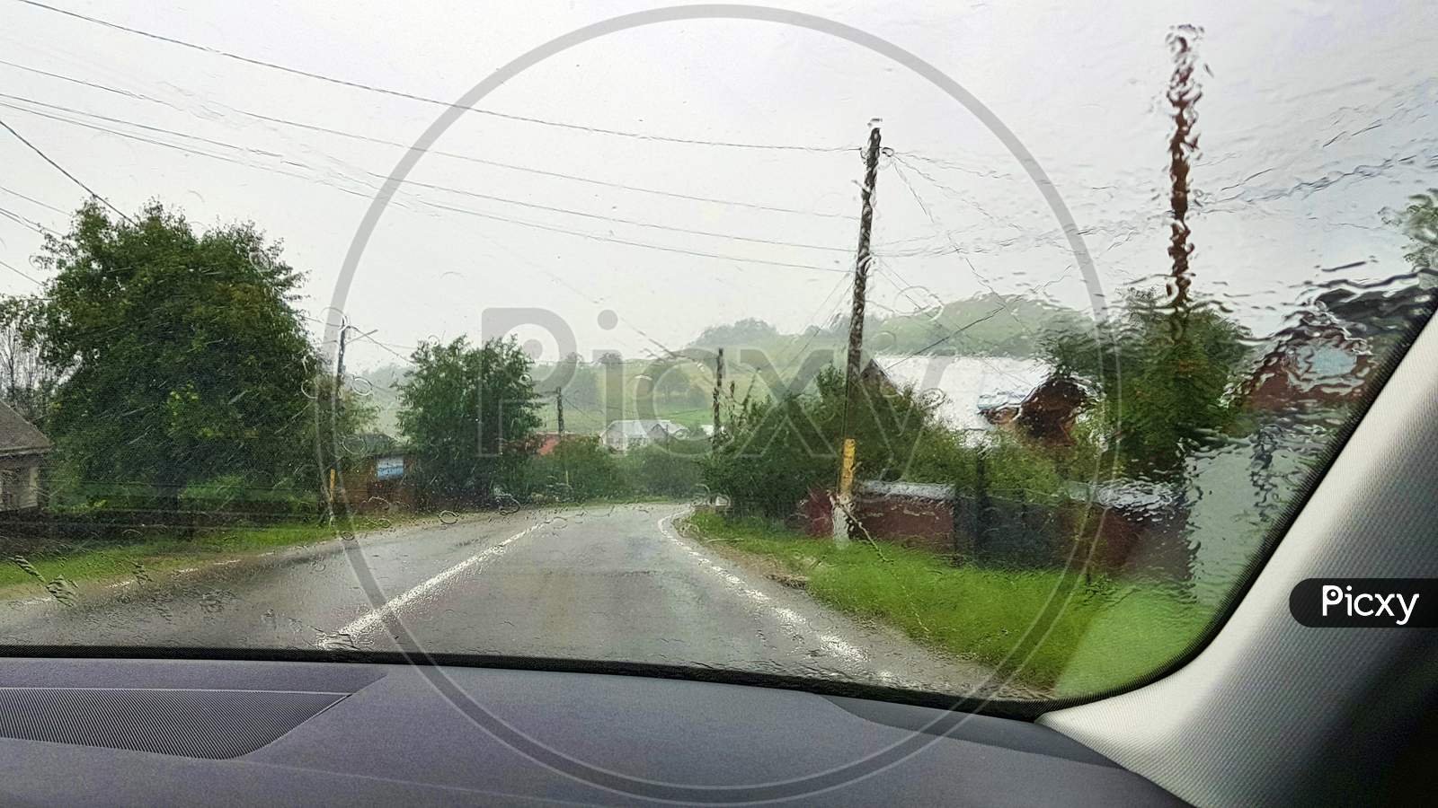 Road View In Heavy Rain