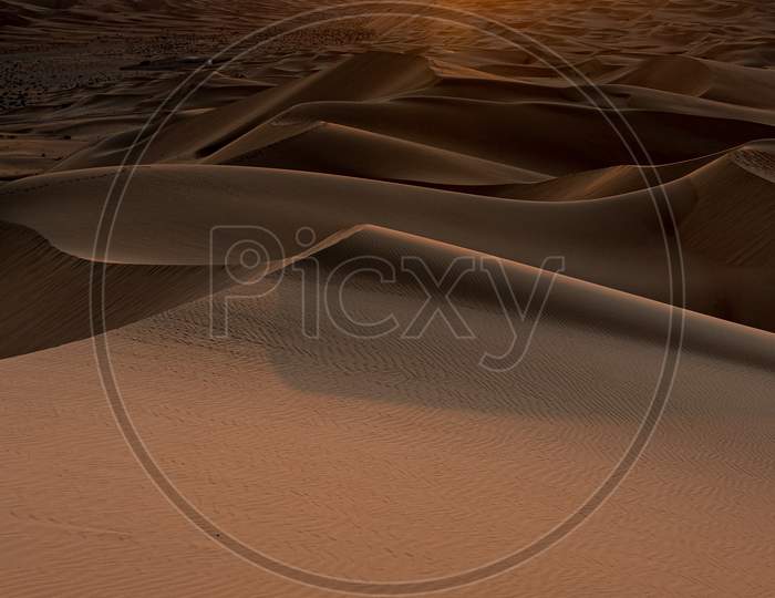 Sundown In Desert. Desert Background.