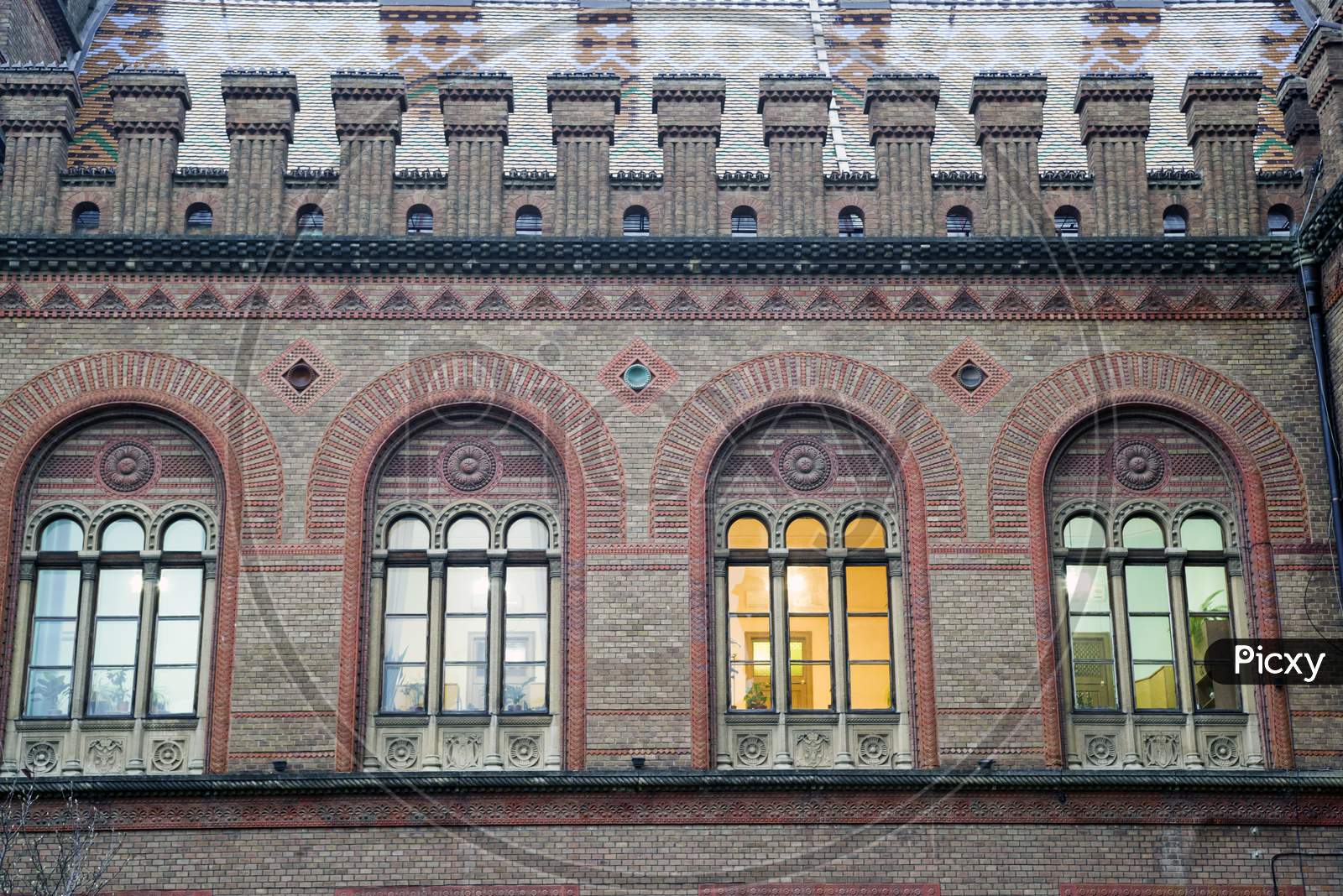 Arched Windows, Red Brick Building Details