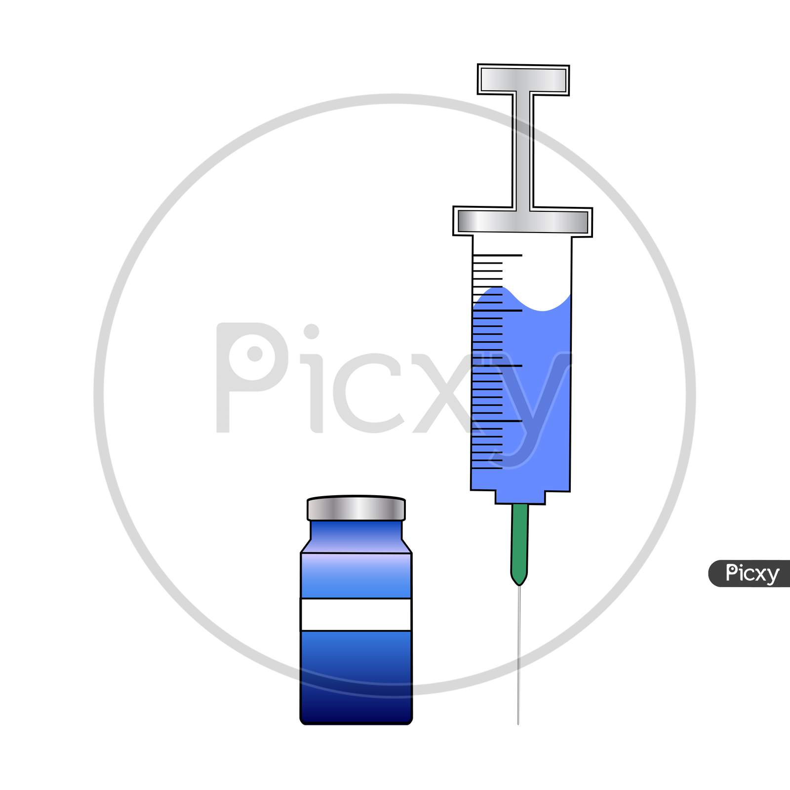 Syringe and vial. Medical and Healthcare Concept. Front View
