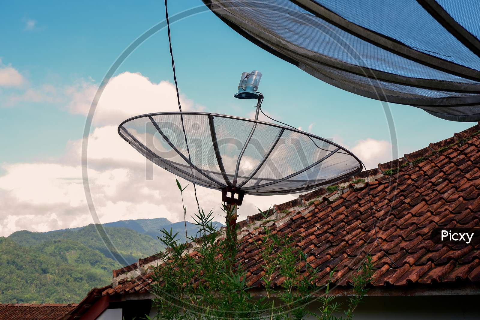 Old Parabolic Tv Broadcasts In The Countryside