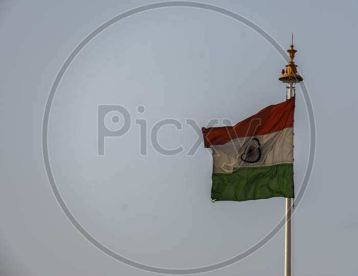 The National Flag Of India On A Flag Pole.