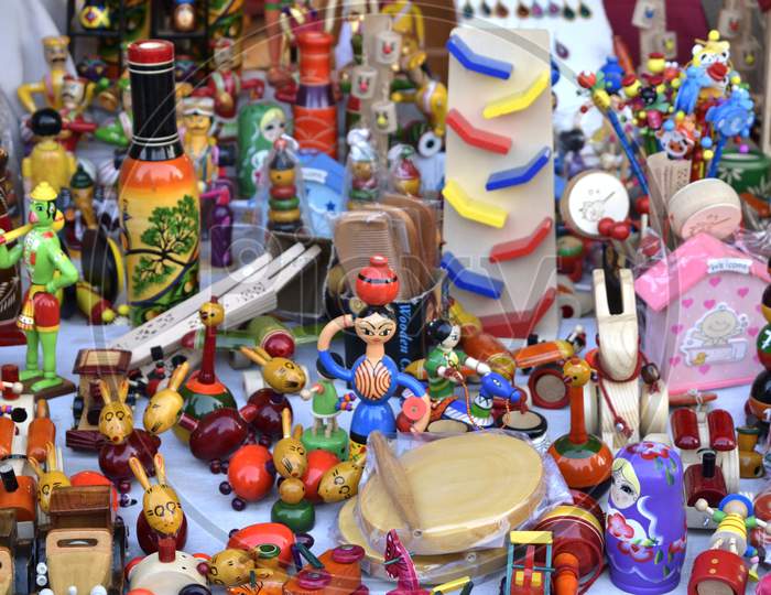 Wooden Handicraft Toy In A Shop At Surajkund Craft Mela