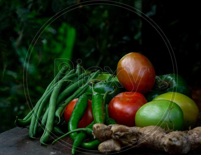 Fresh Vegetables With Blurred Nature In The Background