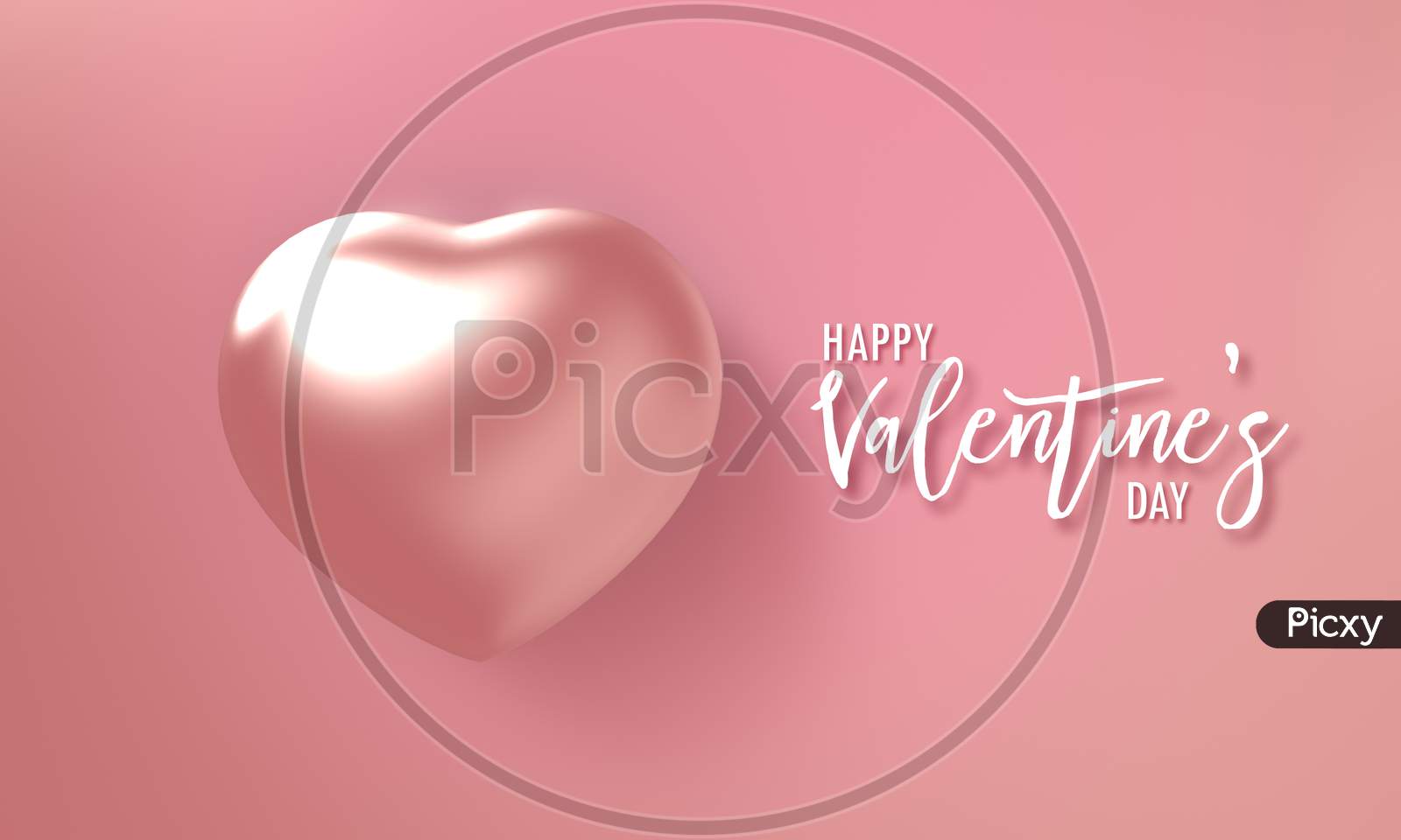White Happy Valentines Day Text Invitation Card With Diamond Pearl Heart Shape On Pink Pastel Background. Holiday And Affection Love Concept. Greeting Card And Celebration Theme. 3D Illustration