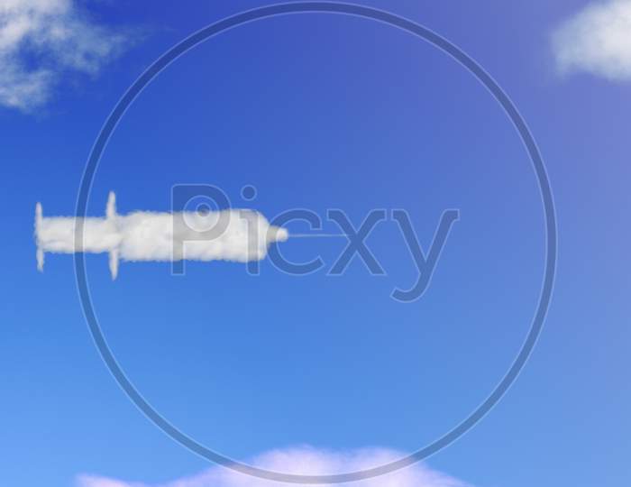 Syringe Cloud Shape On Blue Sky.