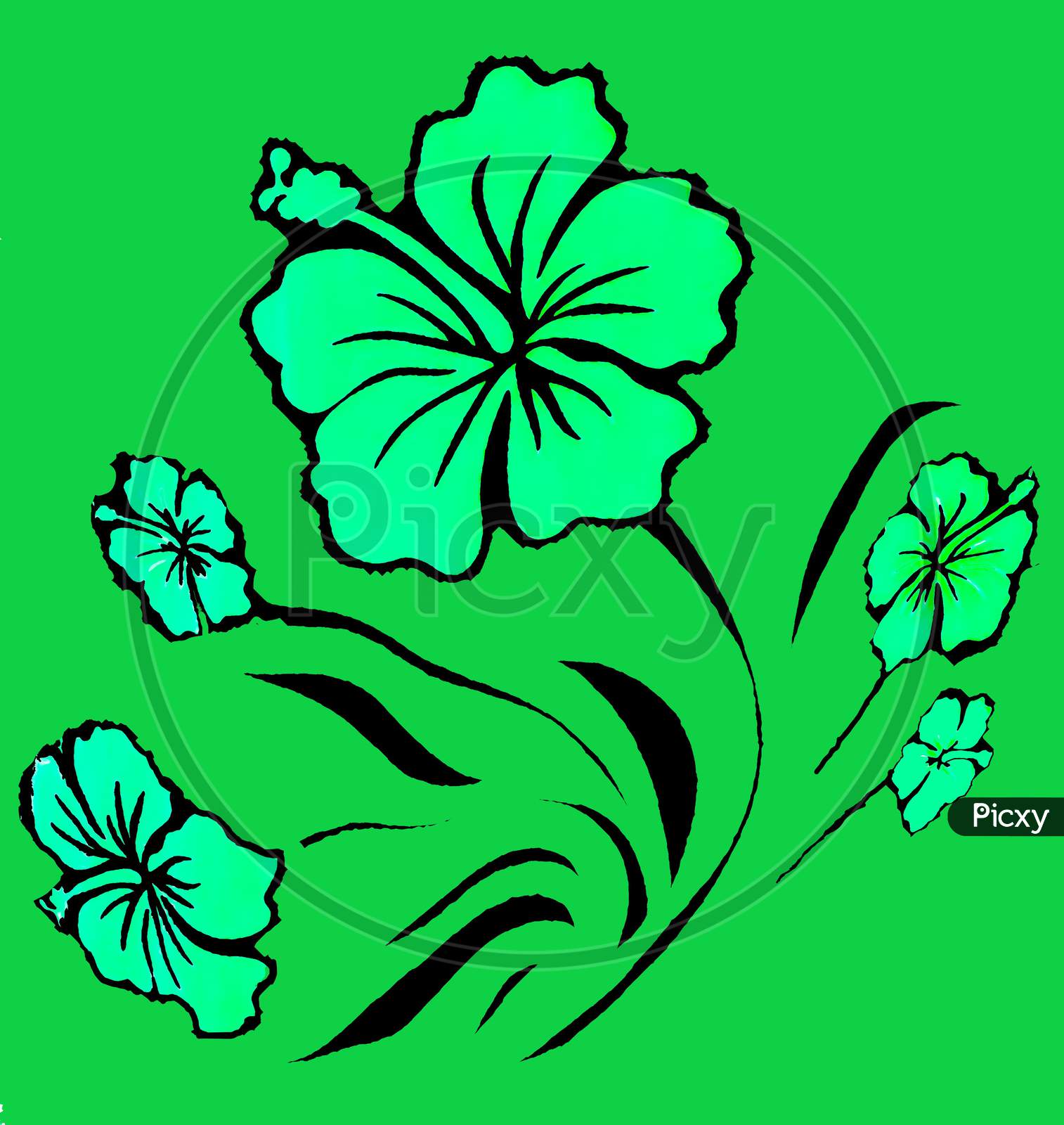 pink flower with green leaves drawing on white background 5424335 Vector  Art at Vecteezy
